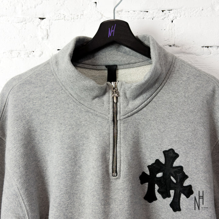 Chrome Hearts Multi Cross Patch Quarter Zip Sweatshirt Heather Grey