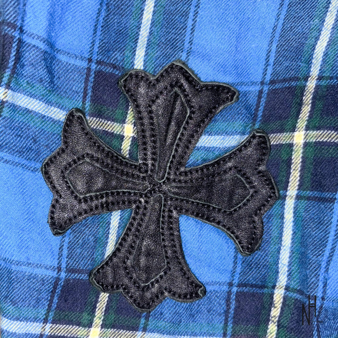 Chrome Hearts Cross Patched Flannel Shirt checkered blue