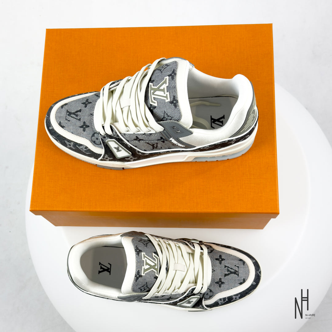 Louise Vuitton LV Trainer Monogram Denim Grey White