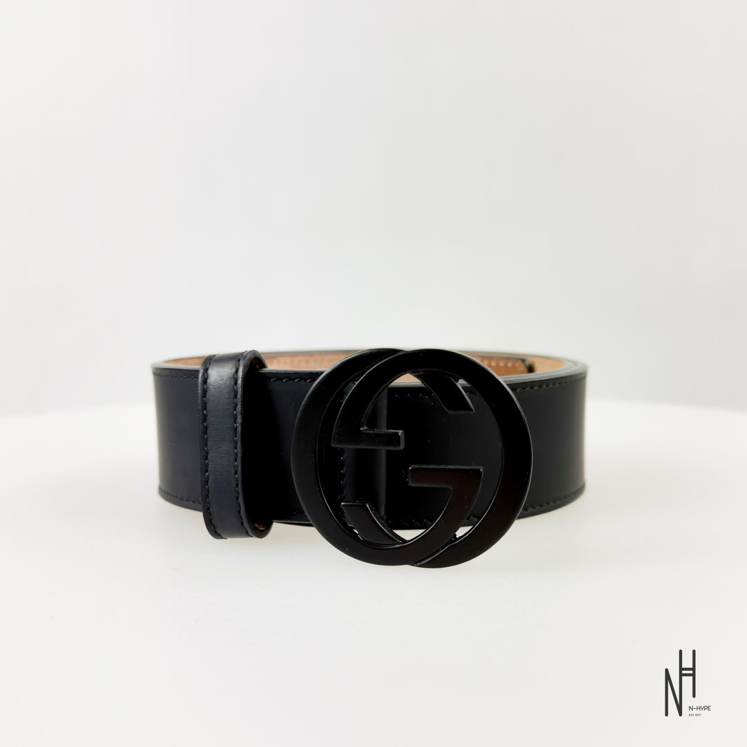 Gucci Leather Belt with Double G Buckle Black