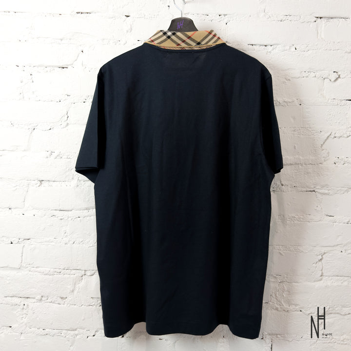 Burberry Polo Shirt With Check Collar Navy