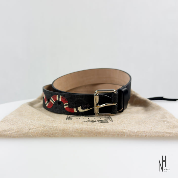 Gucci Kingsnake Monogram Belt Black / Red