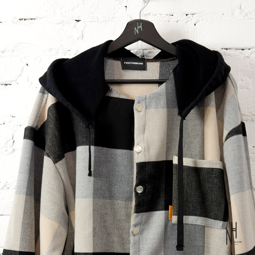 FVCKTHISBRAND FLANEL HOODIE BEIGE GREY BLACK