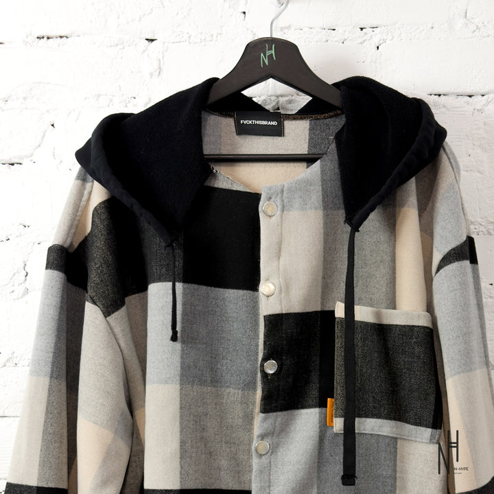 FVCKTHISBRAND FLANEL HOODIE BEIGE GREY BLACK