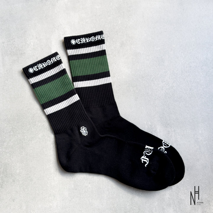 Chrome Hearts Stripe Socks Grey/Green/Black