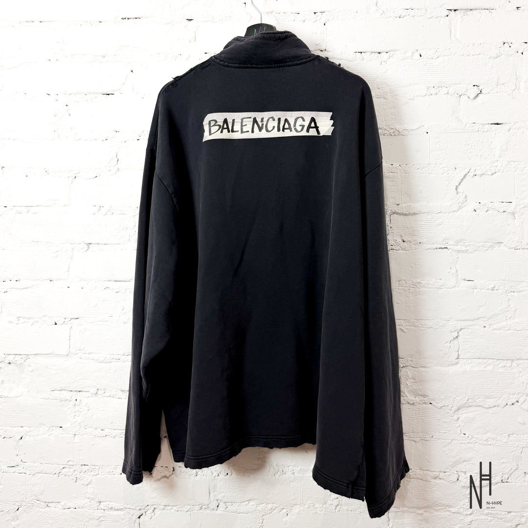 Balenciaga Distressed Zipped Sweatshirt Black
