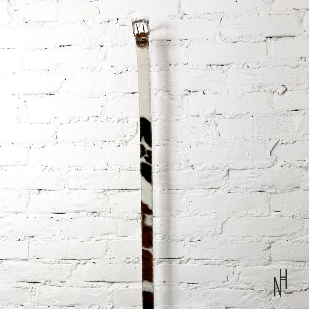 FVCKTHISBRAND LEATHER COW BELT WHITE BROWN