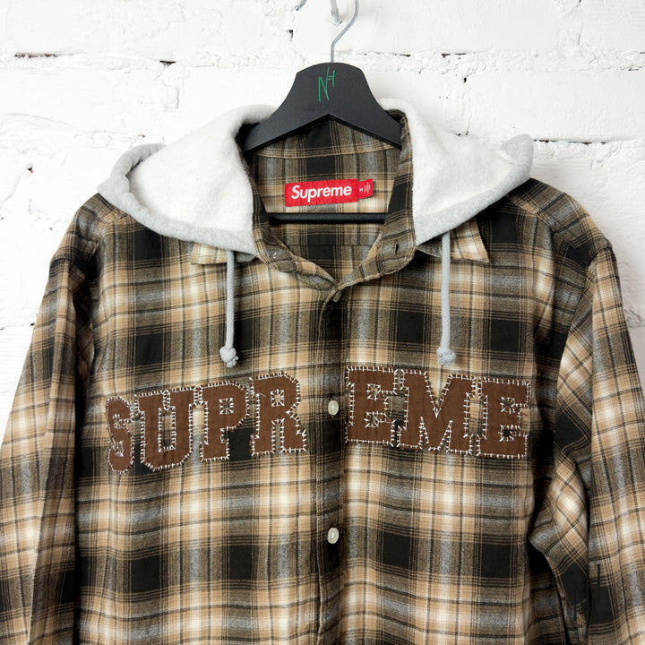 Supreme Applique Hooded Flannel Shirt Brown