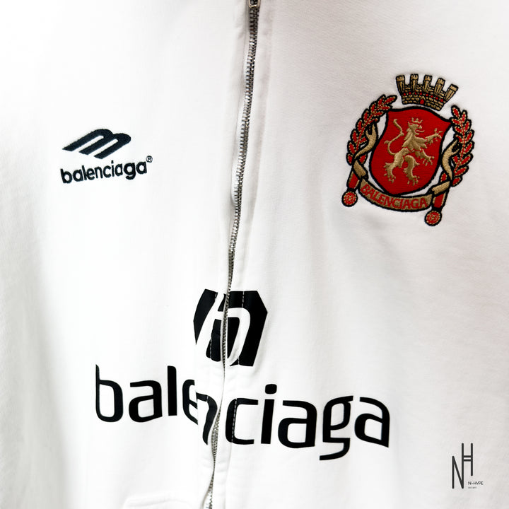 Balenciaga Paris 10 Zip Upp Hoodie White