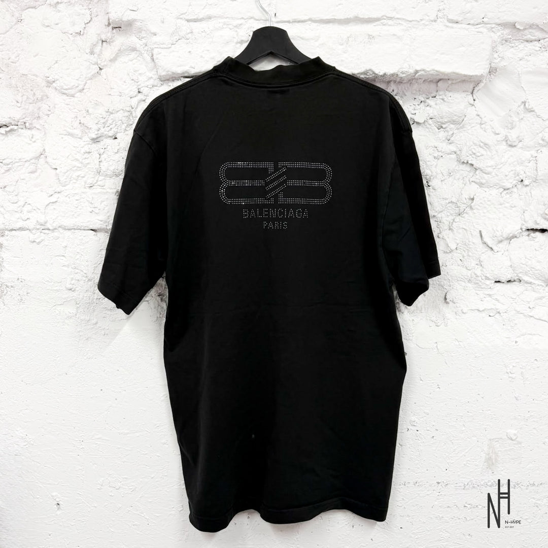 Balenciaga BB Rhinestone Logo T-Shirt Black