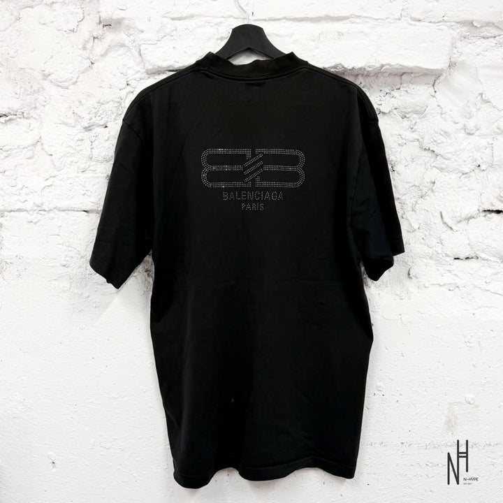 Balenciaga BB Rhinestone Logo T-Shirt Black