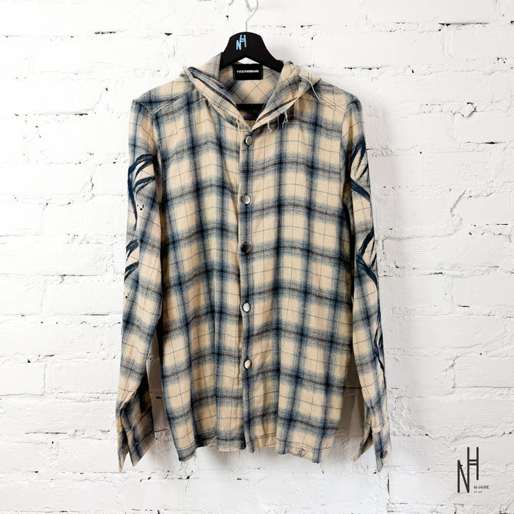FVCKTHISBRAND PAINTED FLANEL SHIRT WHITE NAVY