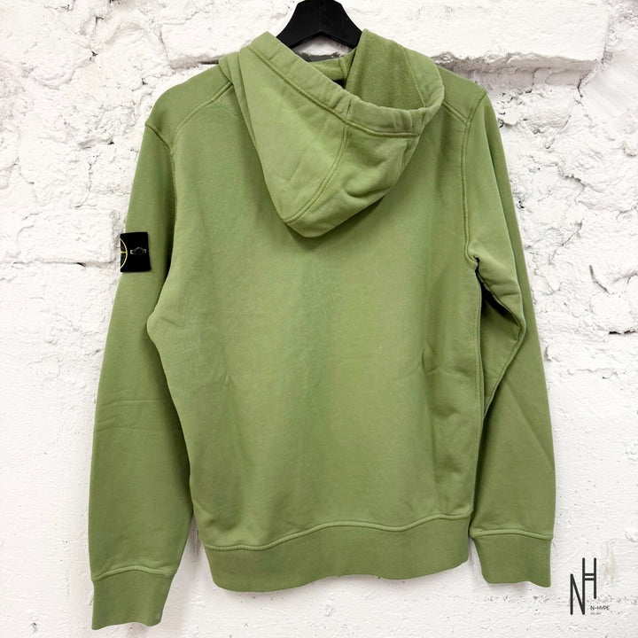 Stone Island 64220 Brushed Cotton Fleece Zip Up Hooded Sweatshirt Olive Green