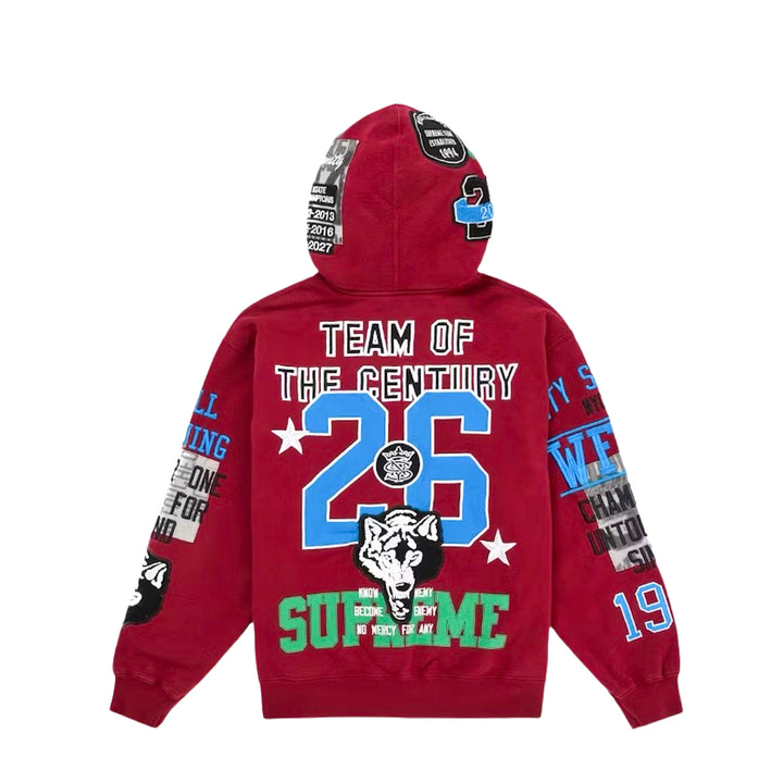 Supreme Warriors Applique Zip Up Hooded Sweatshirt Red