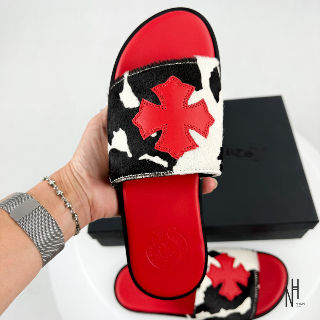 Chrome Hearts Red Cross Patch Cow Slides
