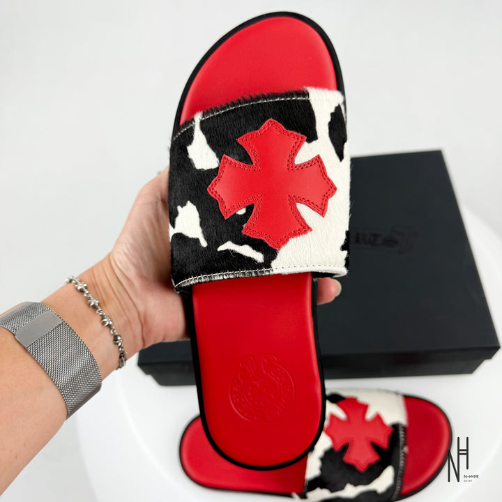 Chrome Hearts Red Cross Patch Cow Slides