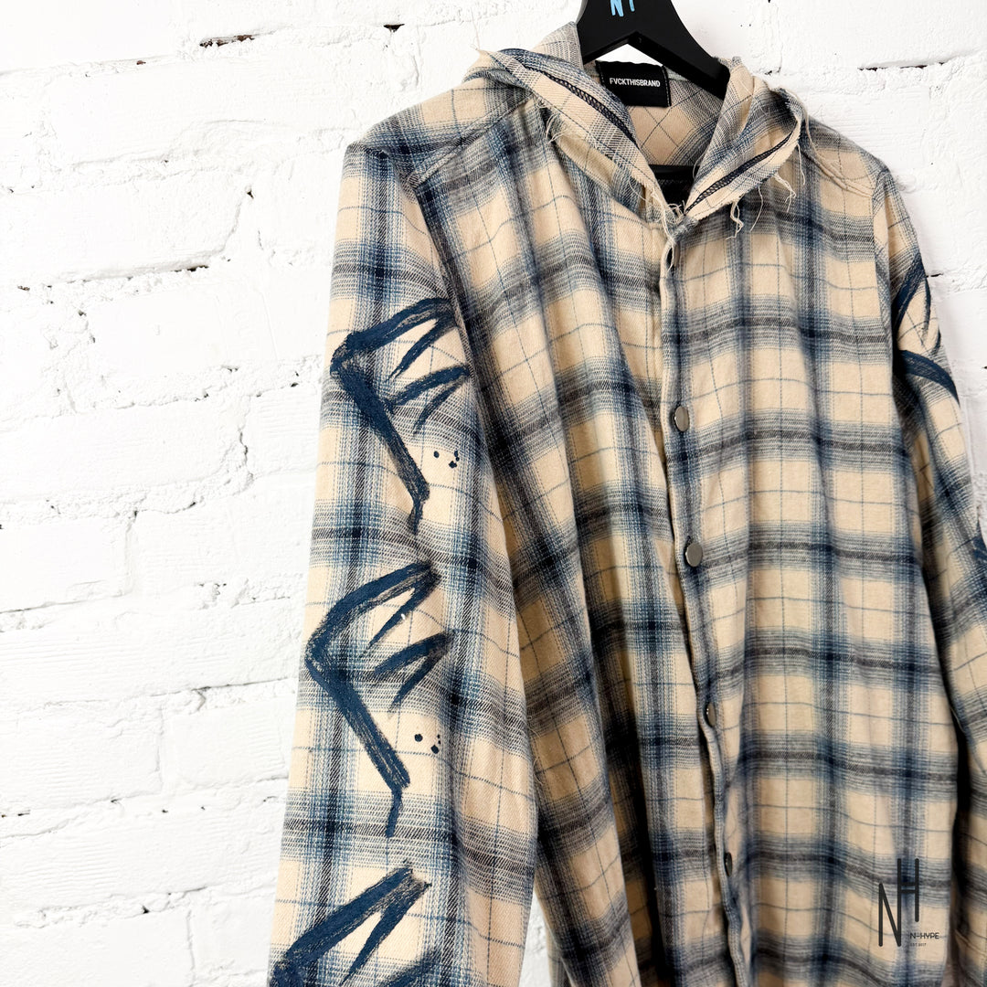 FVCKTHISBRAND PAINTED FLANEL SHIRT WHITE NAVY