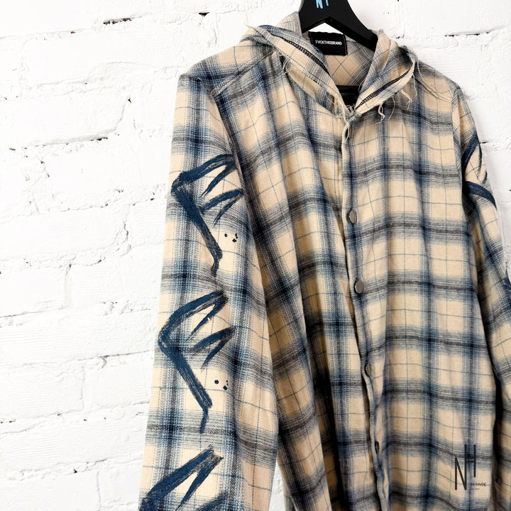 FVCKTHISBRAND PAINTED FLANEL SHIRT WHITE NAVY