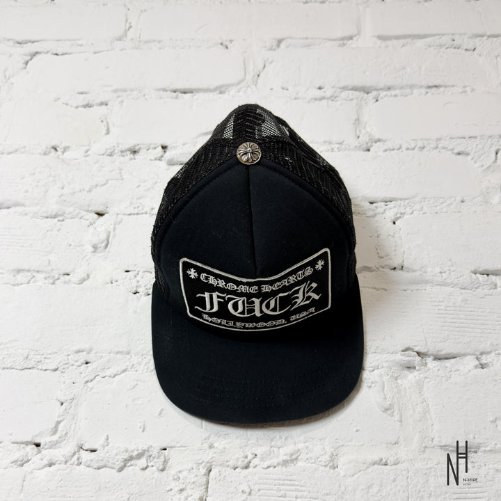Chrome Hearts FUCK Hollywood Trucker Hat Black / Black