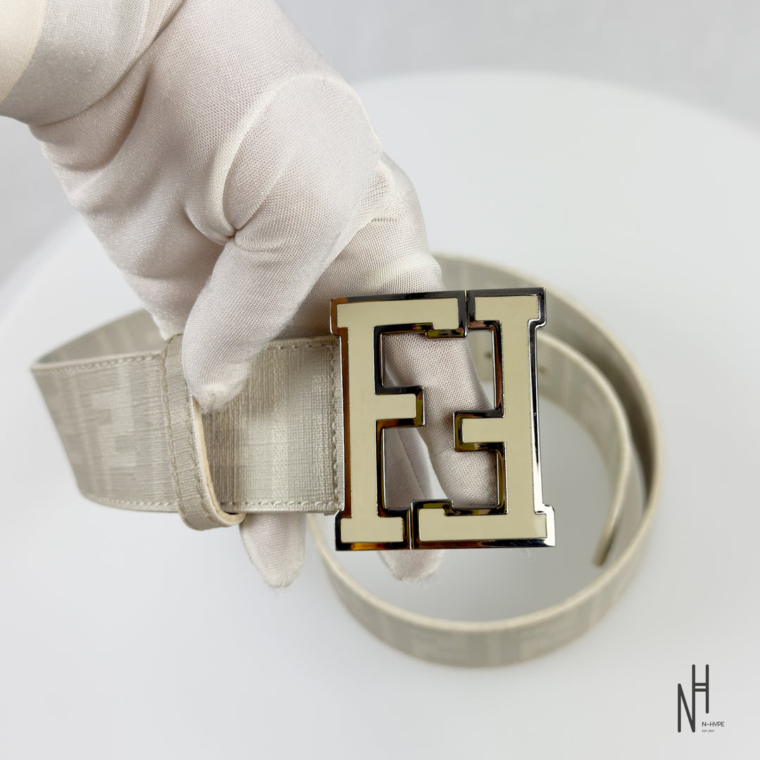 Fendi FF Buckle Monogram Belt / White