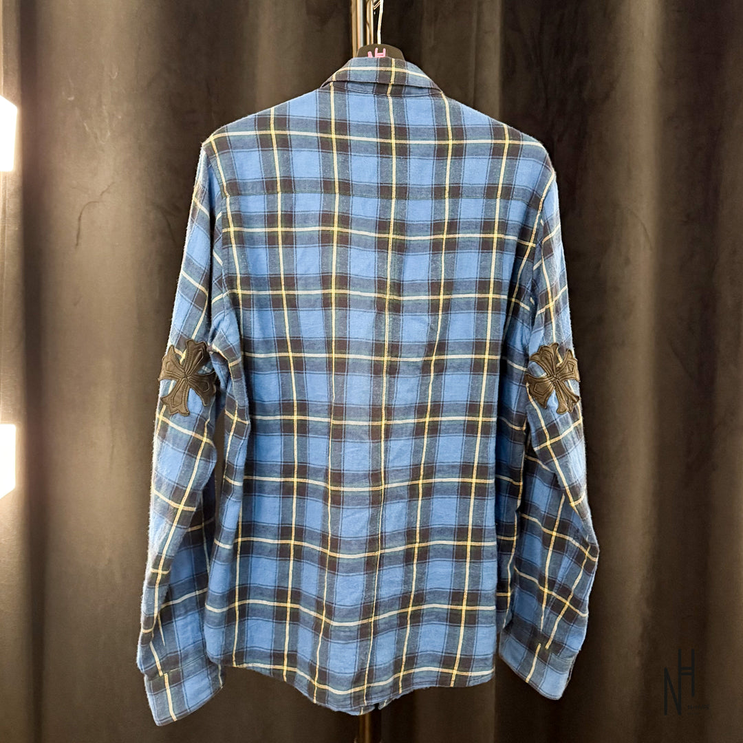 Chrome Hearts Cross Patched Flannel Shirt checkered blue