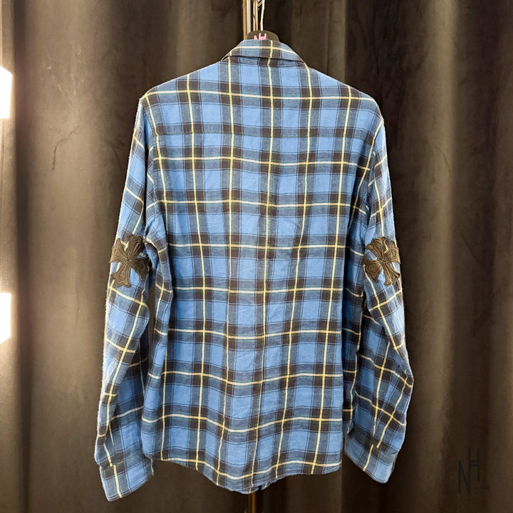 Chrome Hearts Cross Patched Flannel Shirt checkered blue