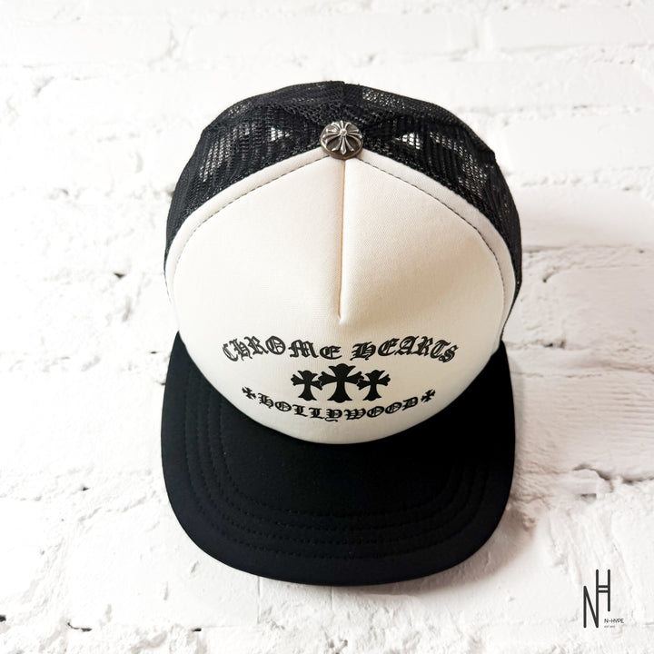 Chrome Hearts Hollywood Cross "King Taco" Trucker Cap Black / White