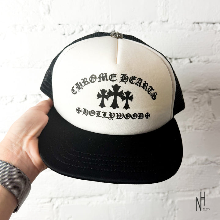 Chrome Hearts Hollywood Cross "King Taco" Trucker Cap Black / White