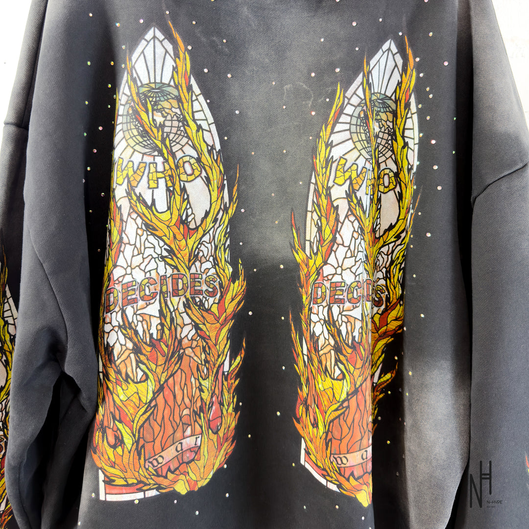 Who Decides War Flame Glass Hooded Sweatshirt Coal Black