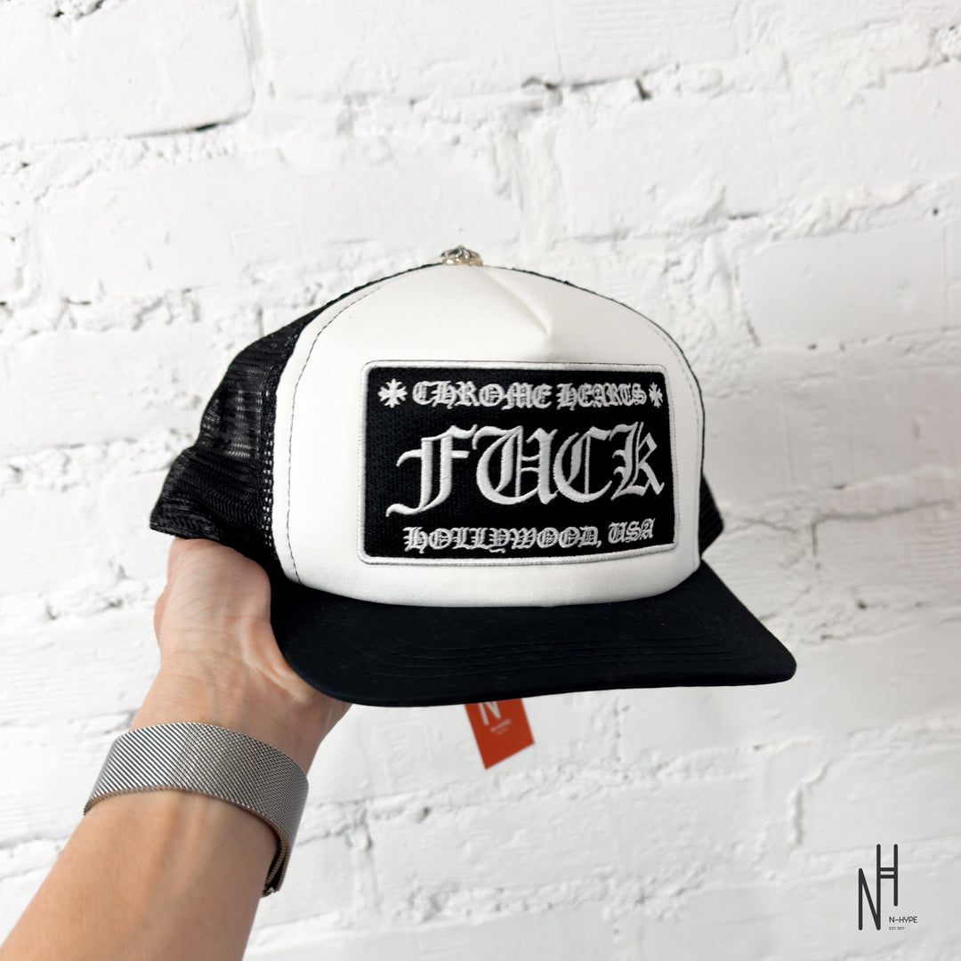 Chrome Hearts FUCK Hollywood Trucker Hat Black/White