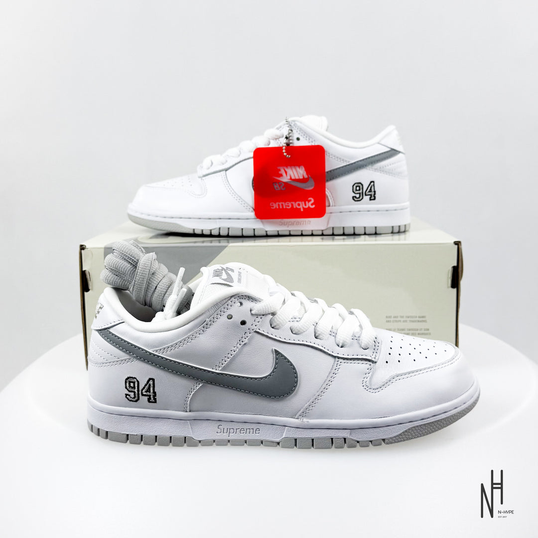 Nike SB Dunk Low Supreme 94 White Metallic Silver