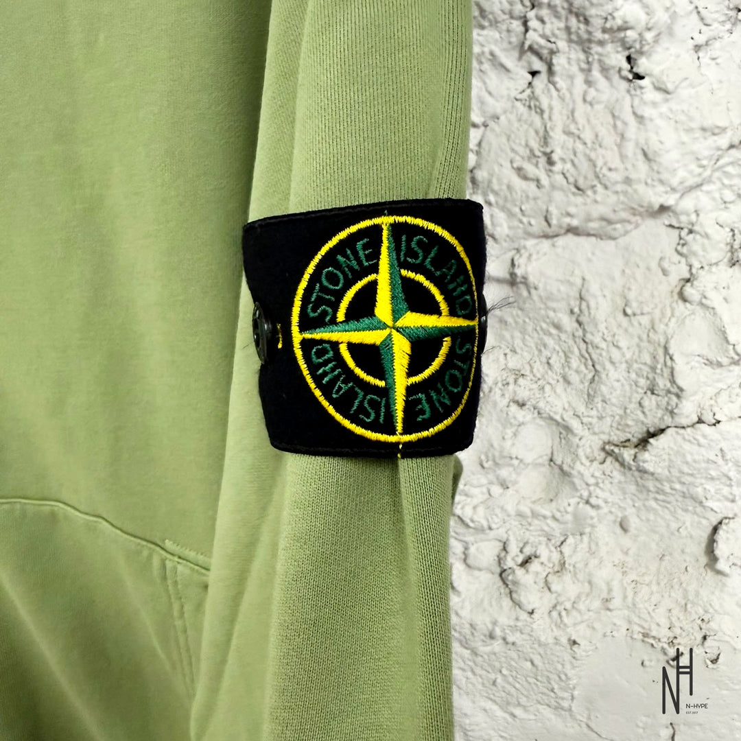 Stone Island 64220 Brushed Cotton Fleece Zip Up Hooded Sweatshirt Olive Green
