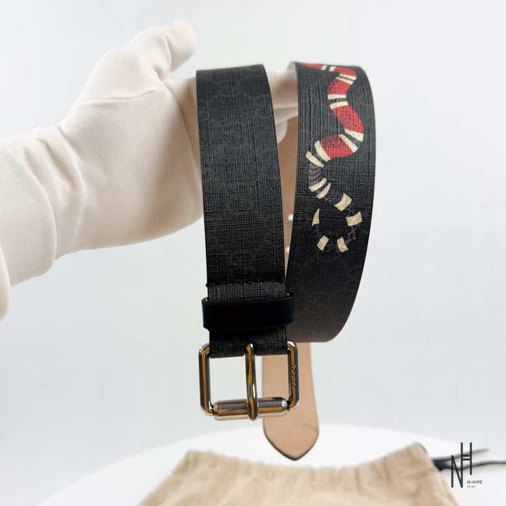 Gucci Kingsnake Monogram Belt Black / Red