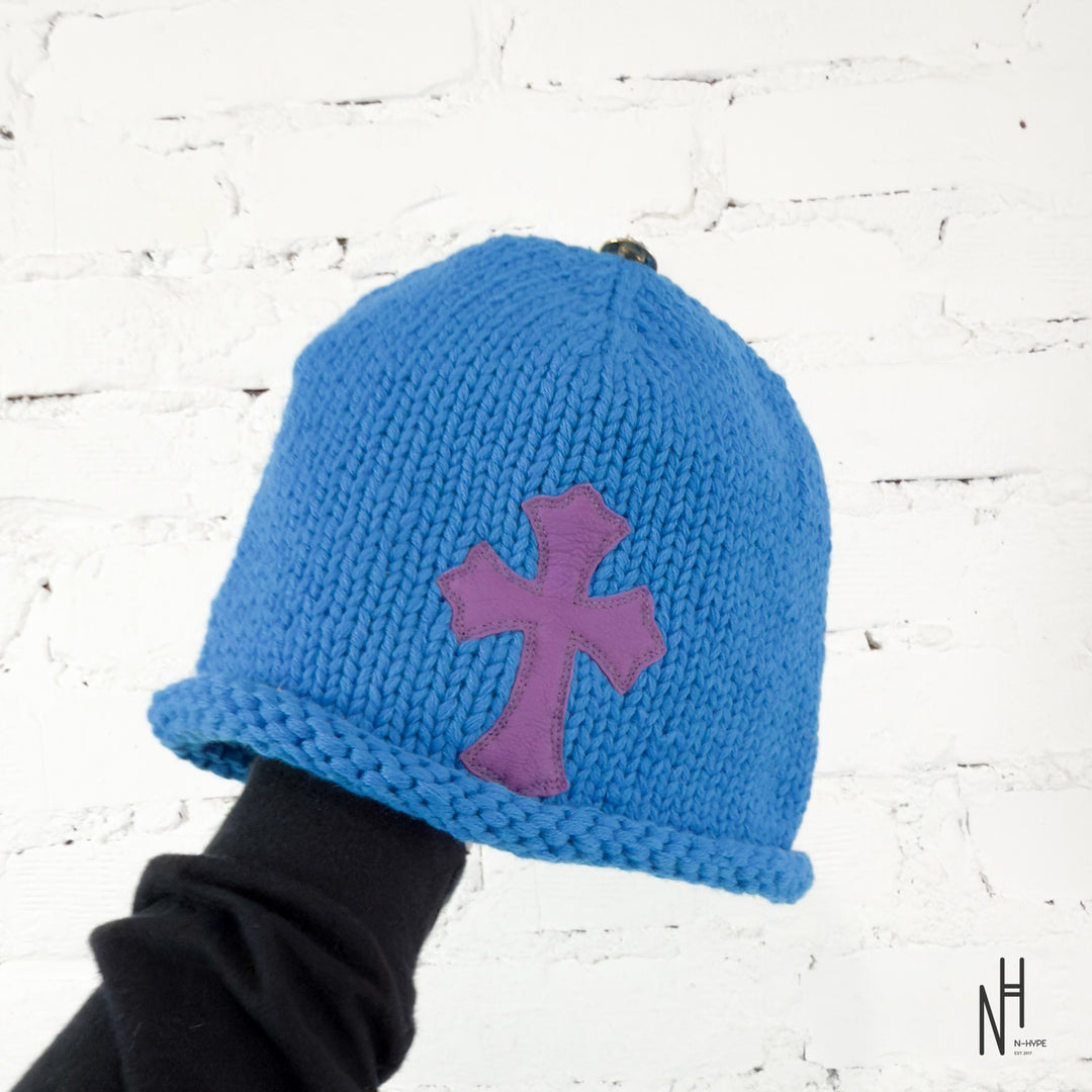 Chrome Hearts Purple Cemetery Cross Patch Cashmere Beanie Blue