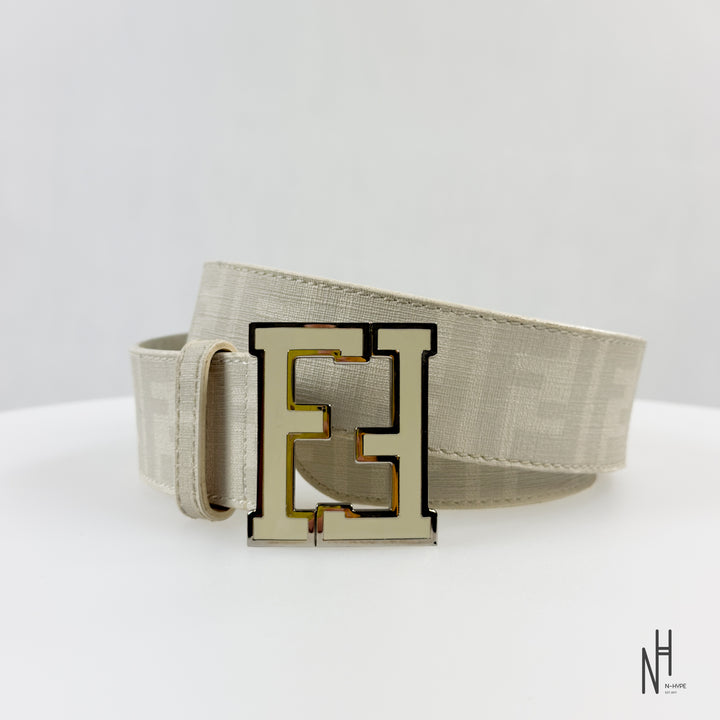 Fendi FF Buckle Monogram Belt / White