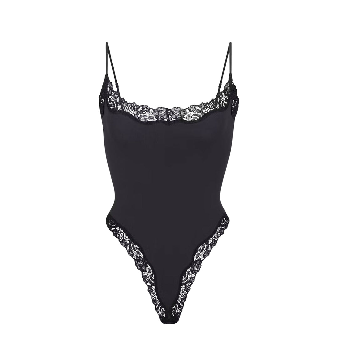 SKIMS Fits Everybody Lace Triangle Cami Bodysuit Onyx