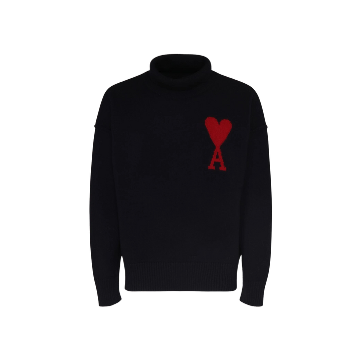 AMI Paris Logo Wool Turtleneck Sweater Black