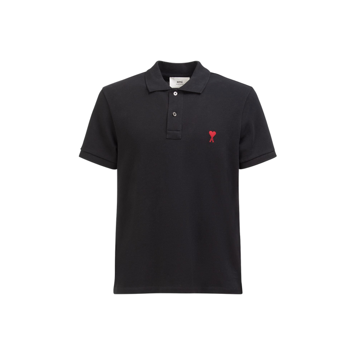 AMI Paris Logo Cotton Piqué Polo Black