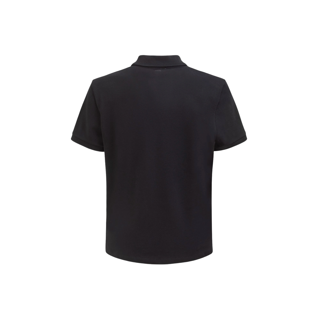 AMI Paris Logo Cotton Piqué Polo Black