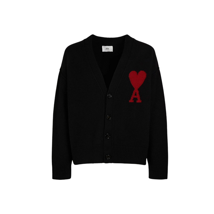 AMI Paris Logo Wool Knit Cardigan Black