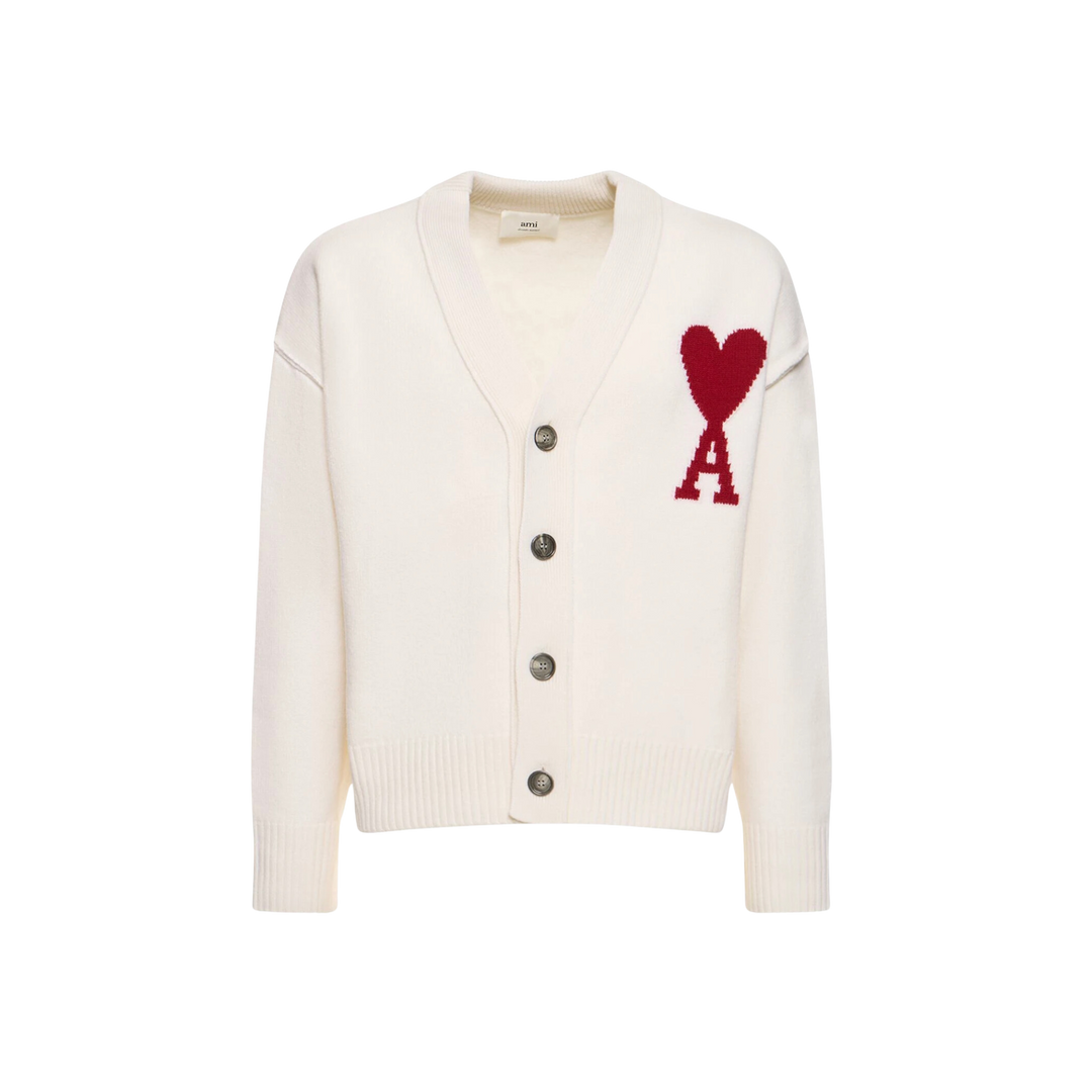 White Ami Knit Sweater AMI Paris Logo Wool Knit Cardigan – N-Hype