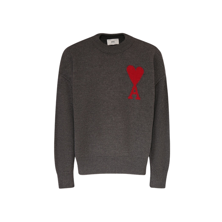 AMI Paris Logo Wool Knit Crewneck Grey