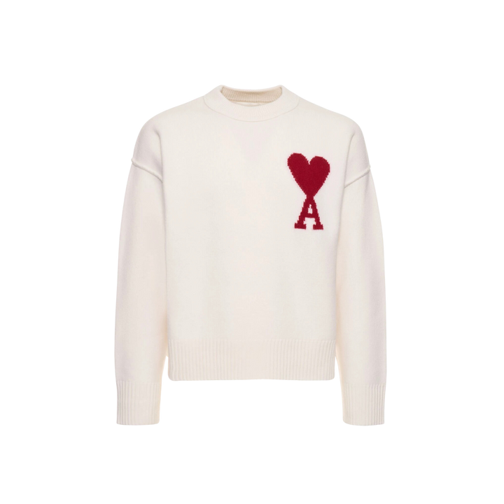 AMI Paris Logo Wool Knit Crewneck White