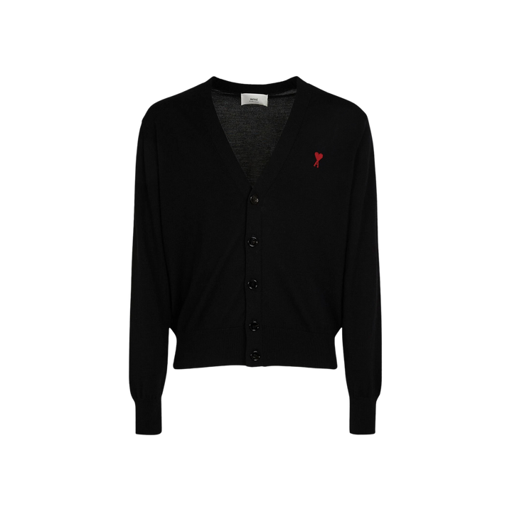 AMI Paris Logo Wool Tricot Cardigan Black