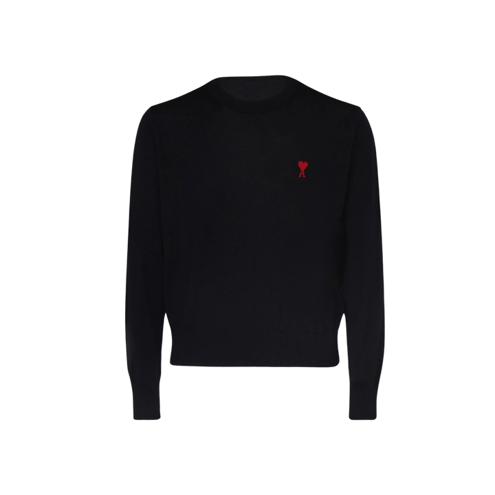 AMI Paris Logo Wool & Viscose Crewneck Sweater Black