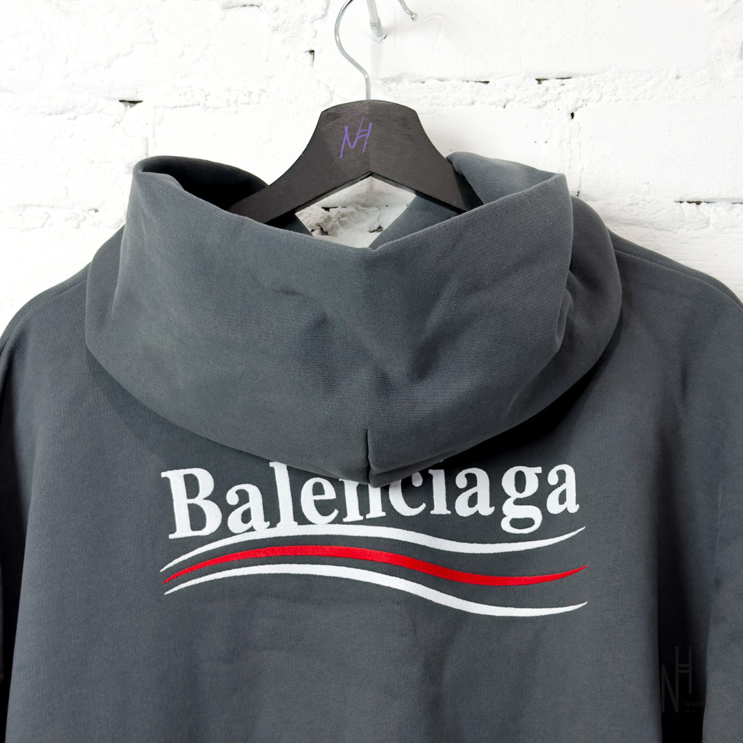 Balenciaga Political Campaign Large Fit Hoodie Dark Grey
