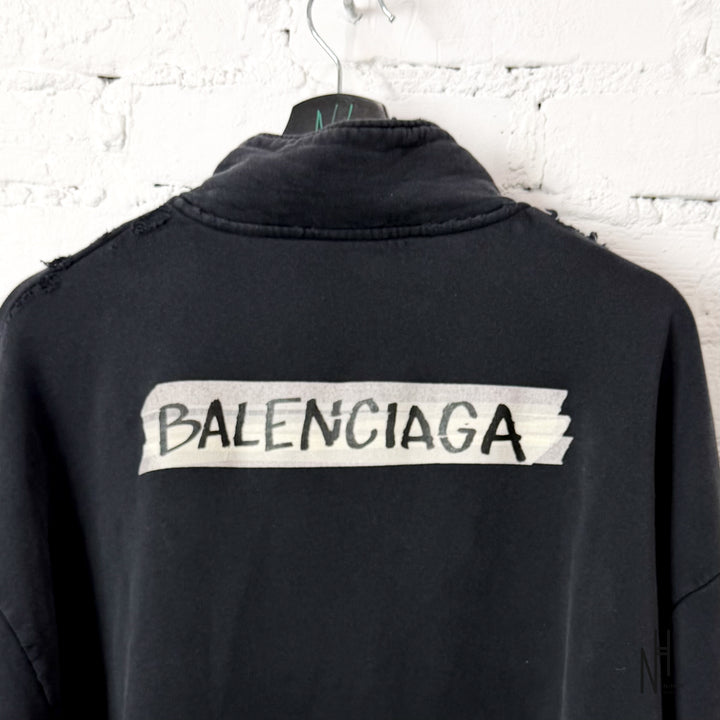 Balenciaga Distressed Zipped Sweatshirt Black