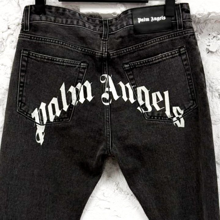 Palm Angels Black Logo Print Straight Leg Jeans