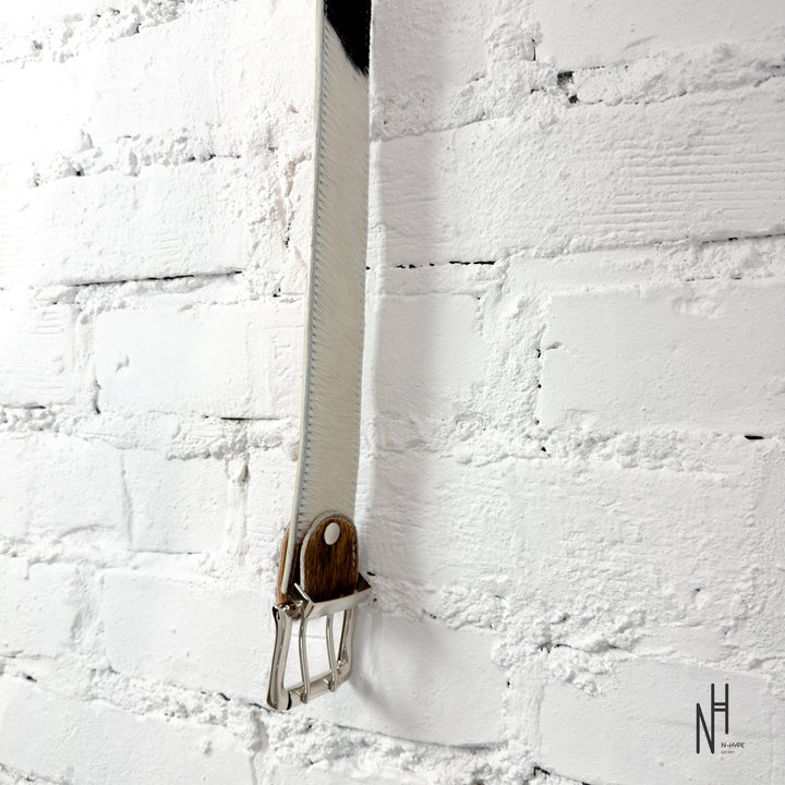 FVCKTHISBRAND LEATHER COW BELT WHITE BROWN