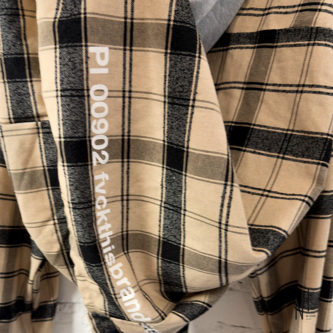 FVCKTHISBRAND FLANEL HOODIE BEIGE GREY